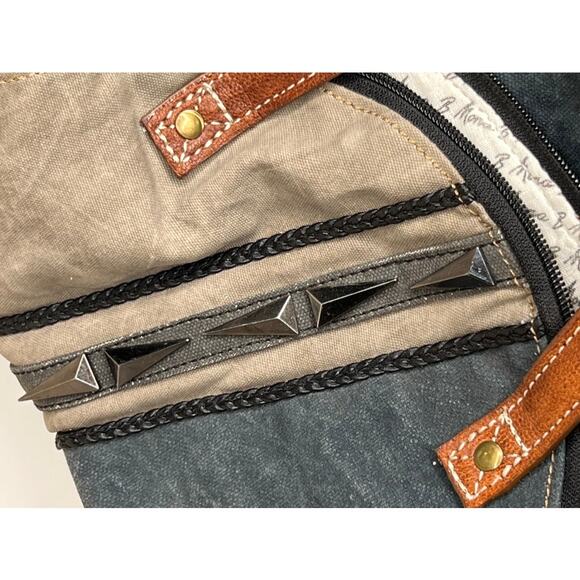 NWT Mona B. Fold-Over Upcycled Gia Canvas Tote Bag with Vegan Leather Trim - Picture 3 of 6